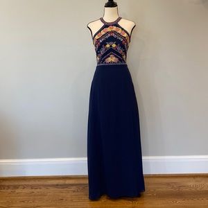 Lulus All My Life embroidered halter neck maxi dress A-line navy wedding